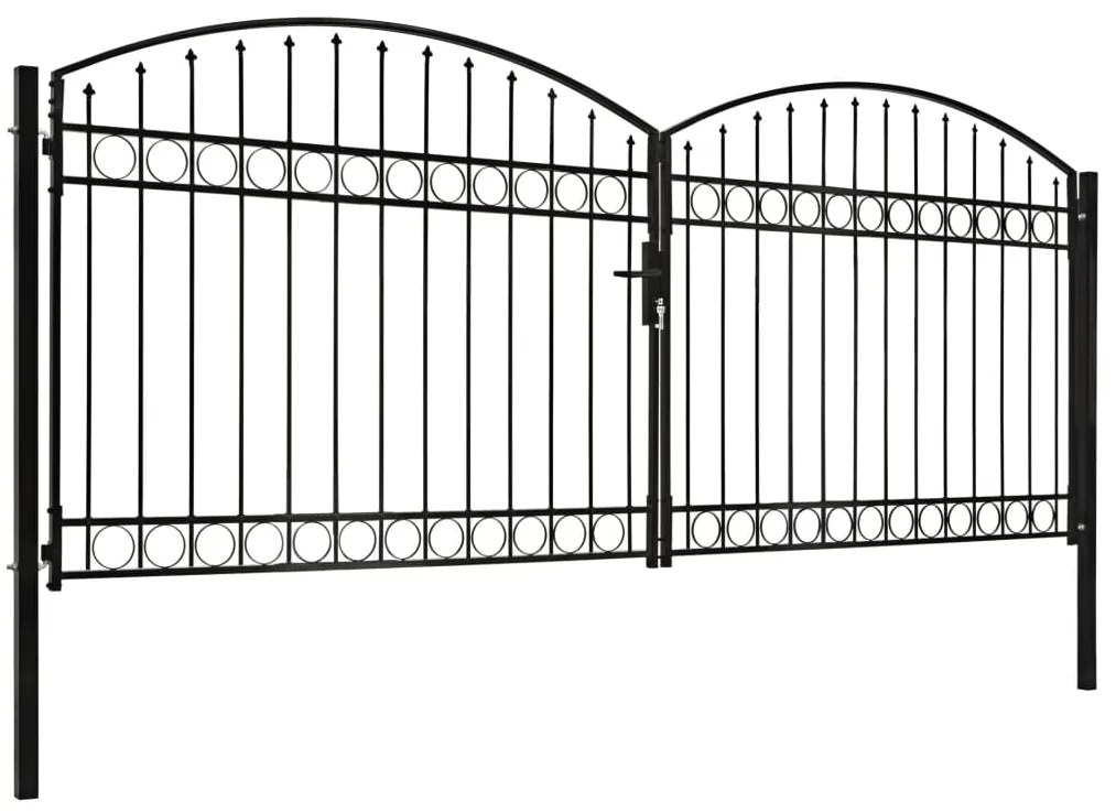 Portão p/ cerca porta dupla e topo arqueado 400x175cm aço preto