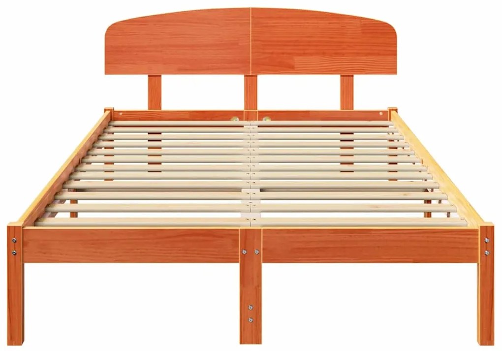 Estrado de Cama com Cabeceira Castanha 120x200 cm Madeira Maciça de Pi