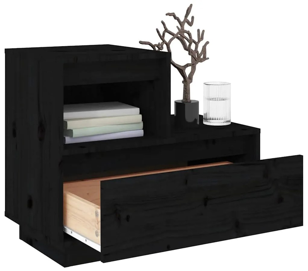 Mesas de cabeceira 2 pcs 60x34x51 cm pinho maciço preto