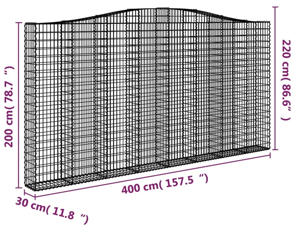 Cestos gabião arqueados 3pcs 400x30x200/220cm ferro galvanizado