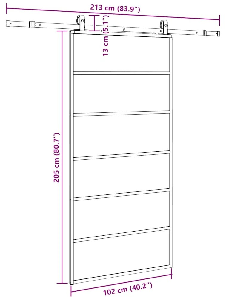 Porta deslizante c/ conj ferragens 102x205cm vidro ESG preto