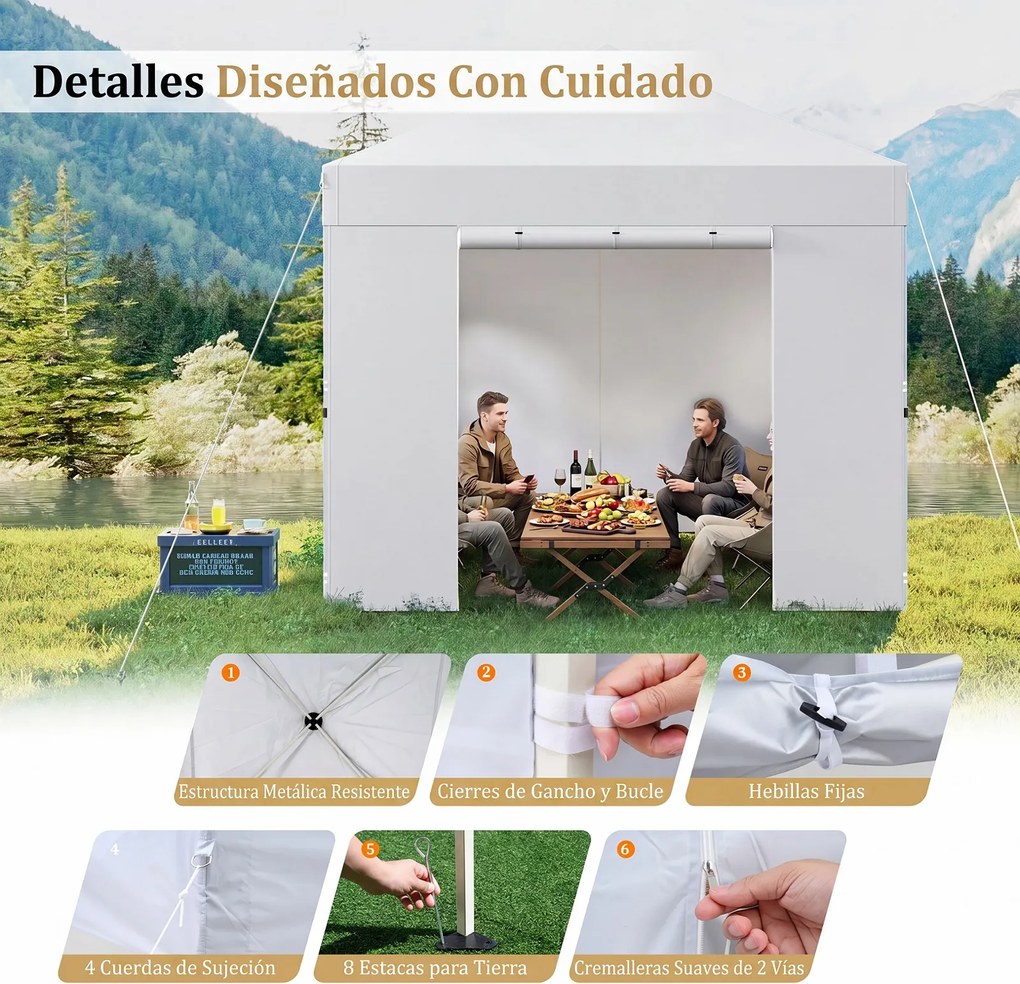 Tenda de Jardim Dobrável feiras, eventos, festas, 300 x 300 x 284 cm, 4 Paredes Removíveis, Branco