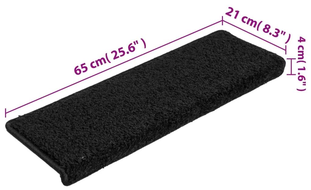 Tapete/carpete para degraus 15 pcs 65x21x4 cm preto
