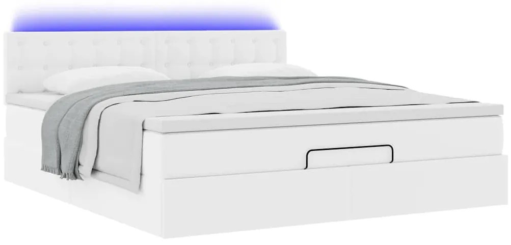 Cama otomana com colchões &amp; LEDs 160x200 cm couro artificial