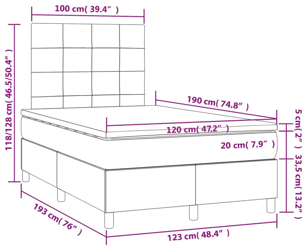 Cama boxspring com colchão 120x190 cm tecido castanho-escuro