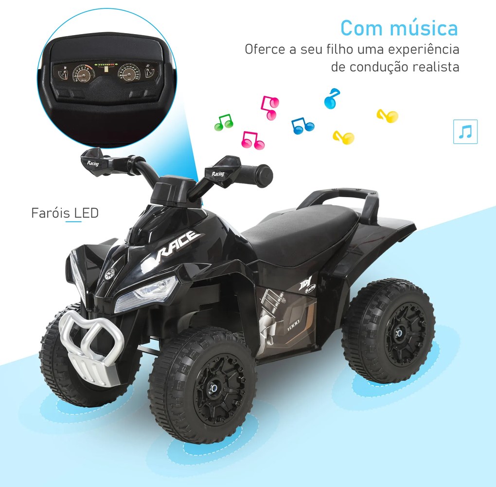Andarilho Moto 4 para Crianças Carro Andador Infantil com Luzes e Música Desenho Inovador Carga 20kg 67,5x38x44 cm Preto