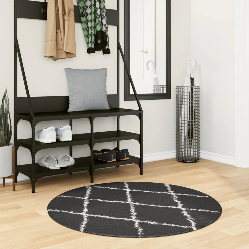 vidaXL Tapete shaggy de pelo alto PAMPLONA Ø 100 cm preto e creme