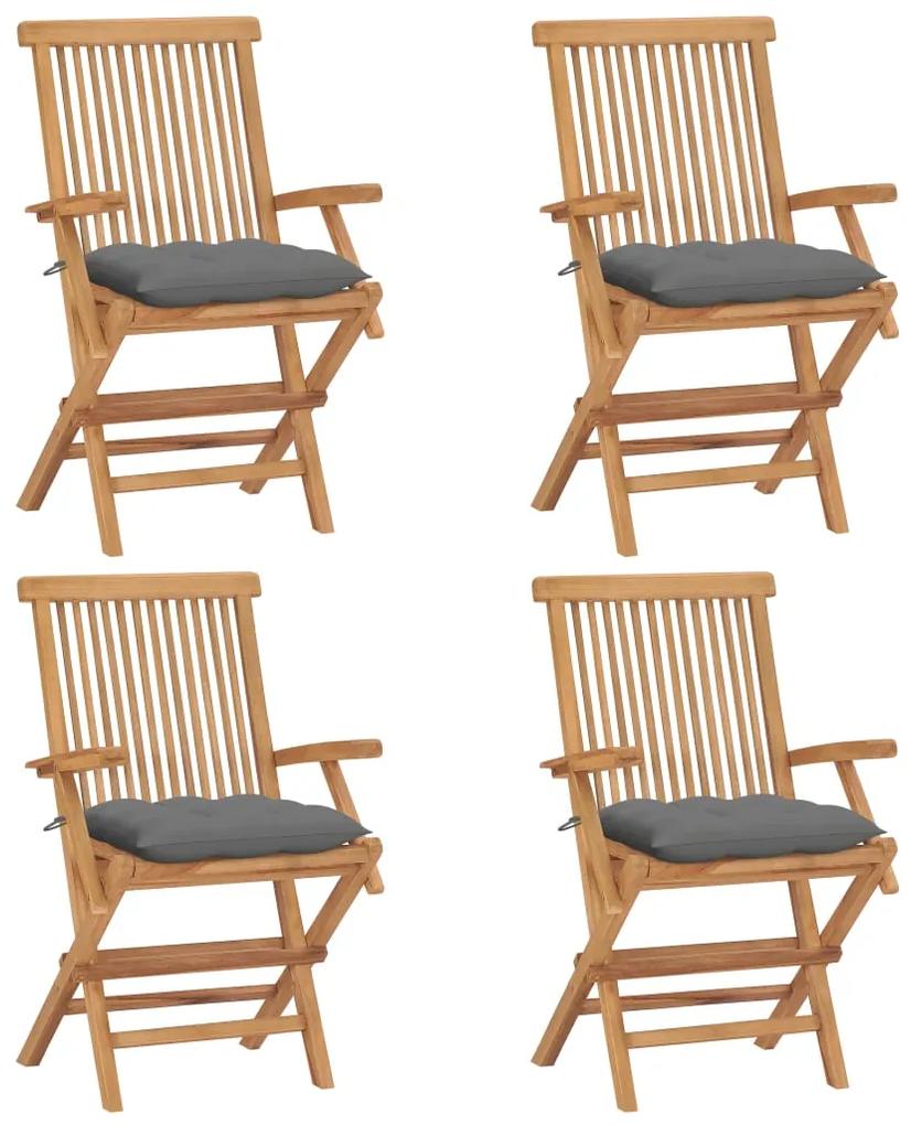 Cadeiras de jardim c/ almofadões cinzentos 4 pcs teca maciça