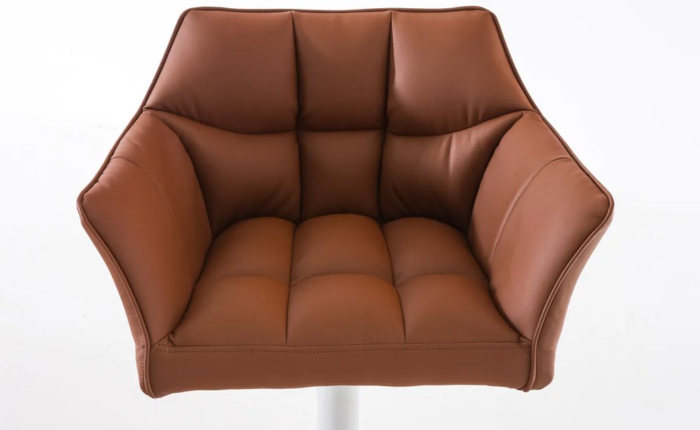 Banco de bar Damaso em couro sintético e com estrutura branca 64 x 88-113 x 45 cm Castanho claro