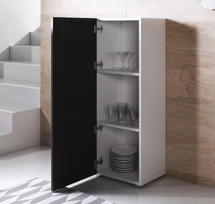Armário Alto Cerdeira – 40x128 cm – Branco e Preto com Pés – Design Mo