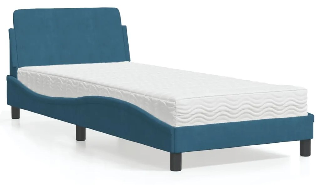 Cama com colchão 90x200 cm veludo azul