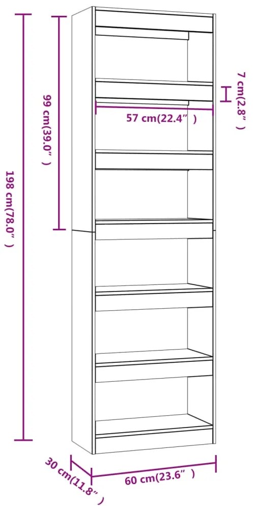 Estante/divisória 60x30x198 cm cor sonoma cinza