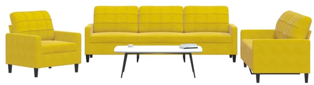 3 pcs conjunto de sofás com almofadões veludo amarelo
