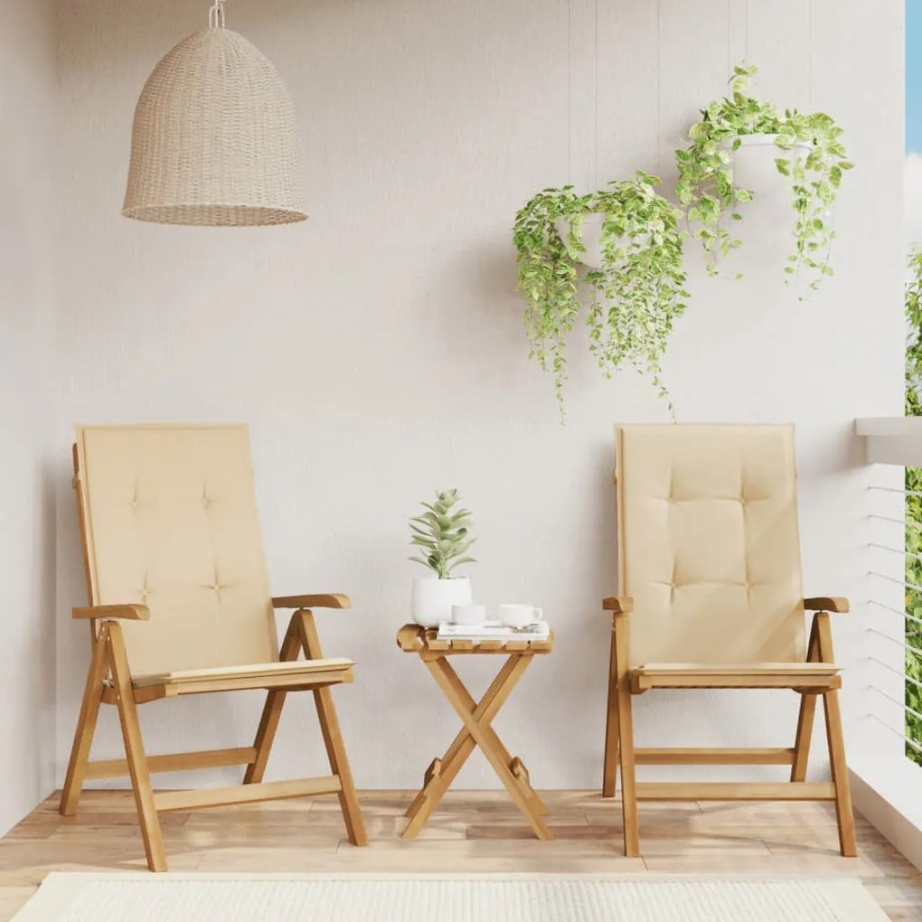 vidaXL Cadeiras de jardim reclináveis c/ almofadões 2 pcs teca maciça