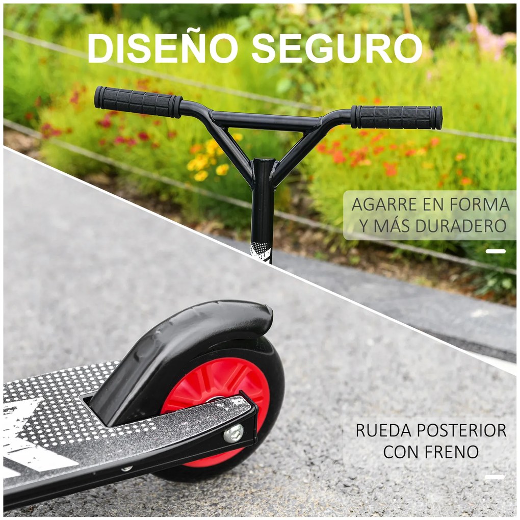 HOMCOM Trotinete Freestyle trotinete para crianças acima de 8 anos com rotação 360º de alumínio guidão antiderrapante e rodas com freio Carga 100kg 68,5x49x78,5 cm Preto