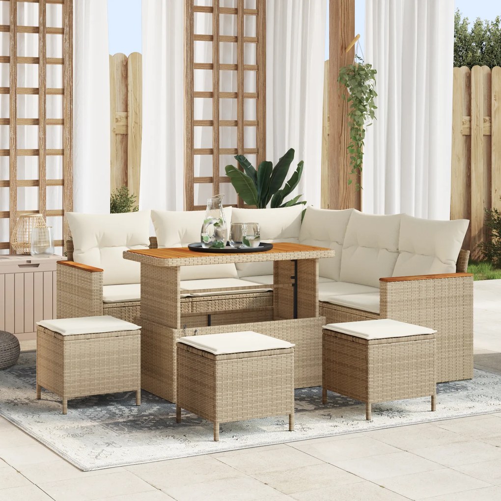 Conjunto de Sofá de Jardim de 9 Peças com Almofadas Bege Rattan Acácia vidaXL