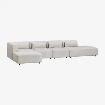 Sofá Modular De Canto Em 4 Peças Com Chaise Longue Direita E Puff Fogler Tecido Cinza Claro - Sklum