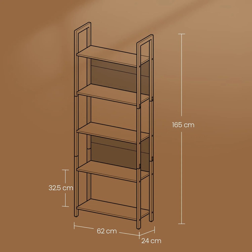 Estante com 5 prateleiras abertas 62 x 24 x 165 cm greige-preto