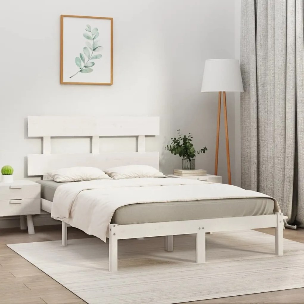 vidaXL Estrutura de cama super king pinho maciço 180x200 cm branco
