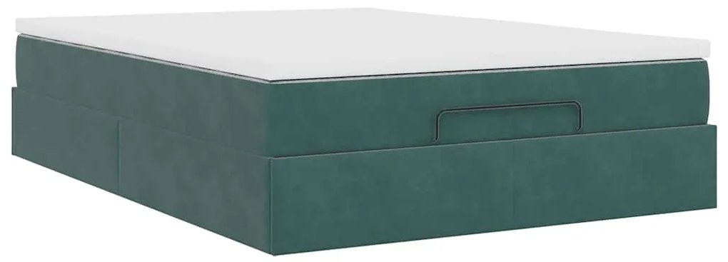 Estrutura de cama otomana com colchão 140x200 cm verde escuro