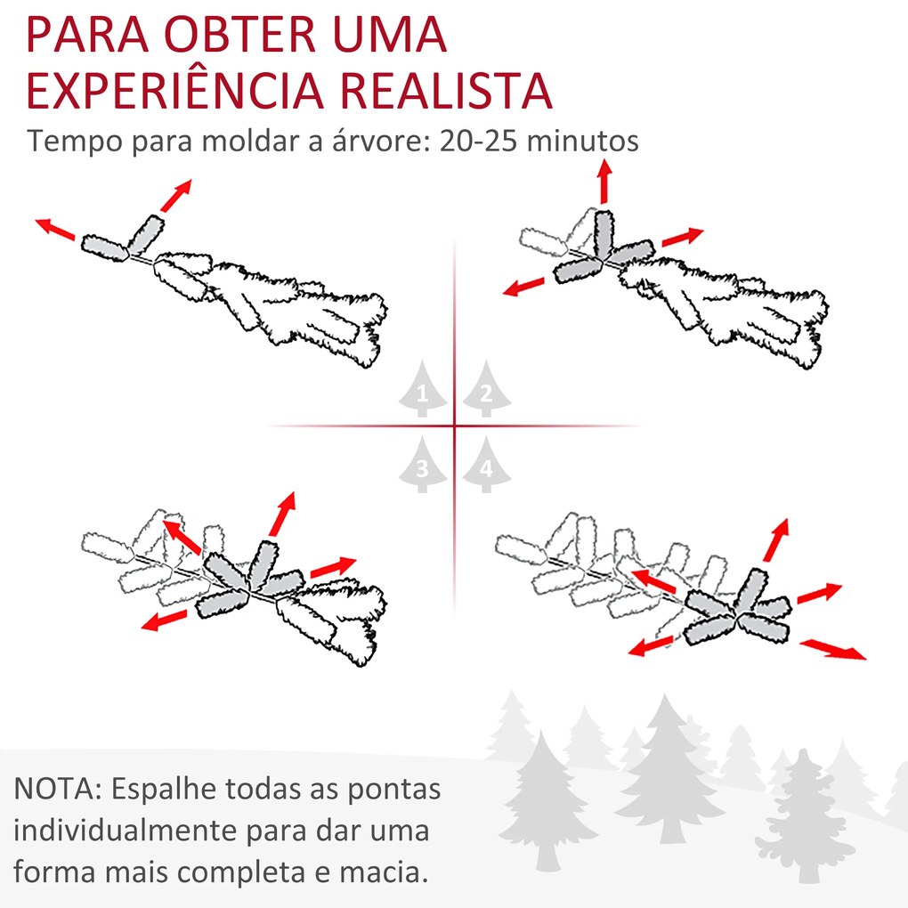 HOMCOM Árvore de Natal Artificial 180cm com 1443 Ramos Folhas de PVC Base Dobrável e Suporte Metálico Decoração de Natal para Interiores Verde
