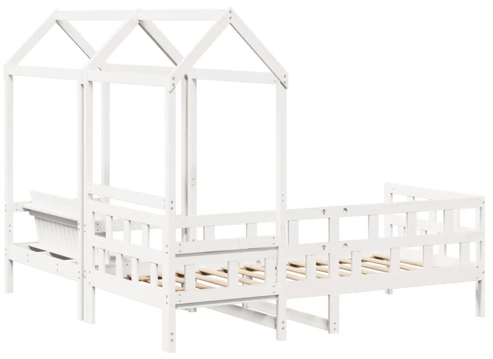 Conj. de sofá-cama com telhado 90x190 cm pinho maciço branco