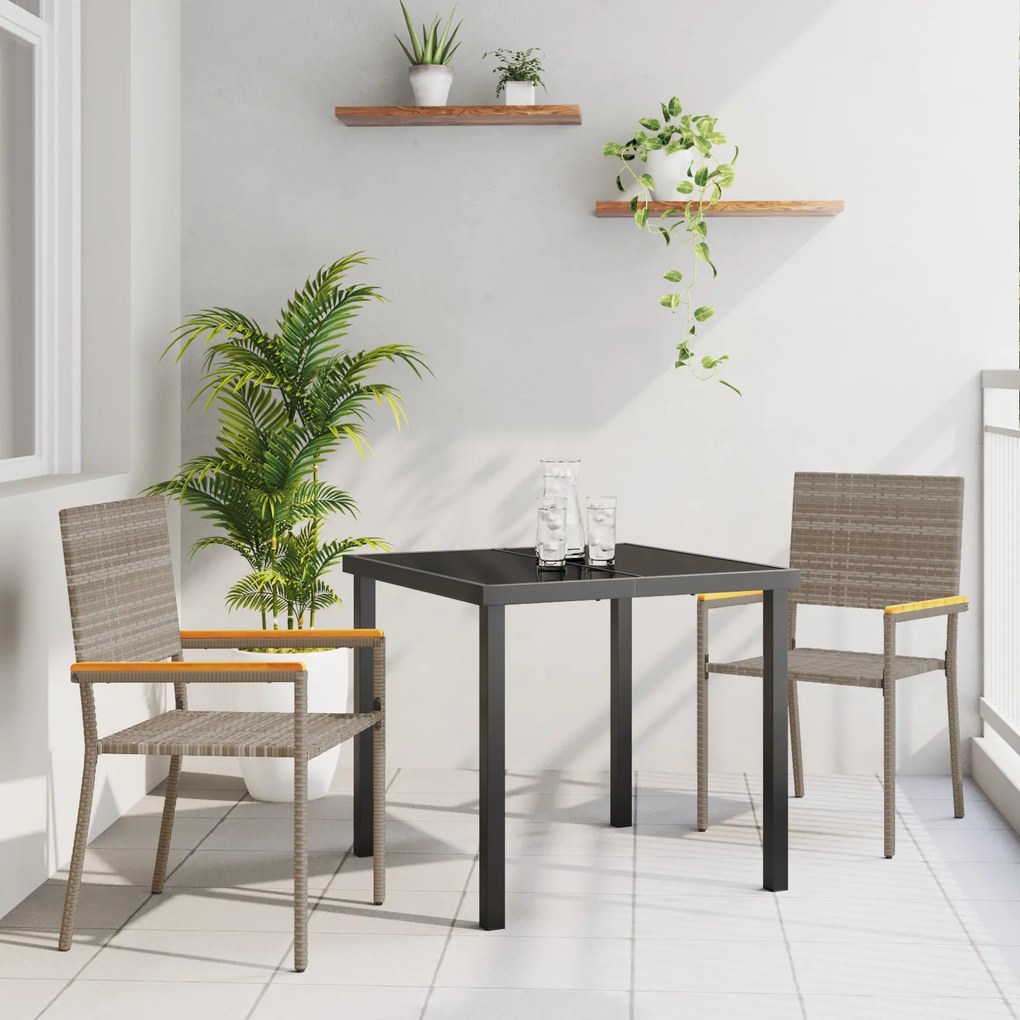 vidaXL Conjunto de Jantar de Jardim 3 Peças Cinza Rattan Poliéster