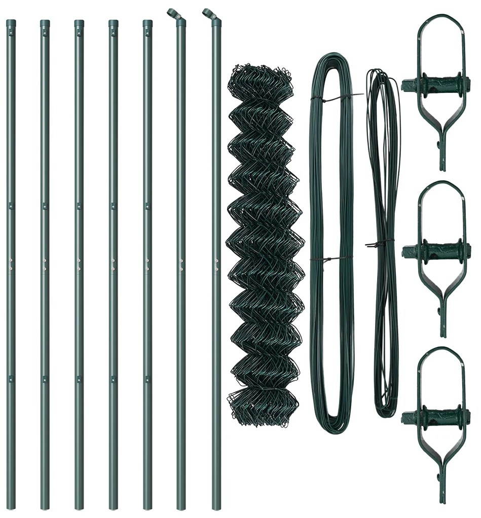 Cerca de Corrente com 7 Postes 1,2x10 m Aço Galvanizado Verde