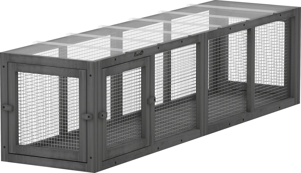 PawHut Túnel para Gatos Brinquedo de Madeira com 3 Portas, Expansível, Túnel de Brincar para Gatos até 10 kg, 151,5 x 38,5 cm Cinza | Aosom Portugal