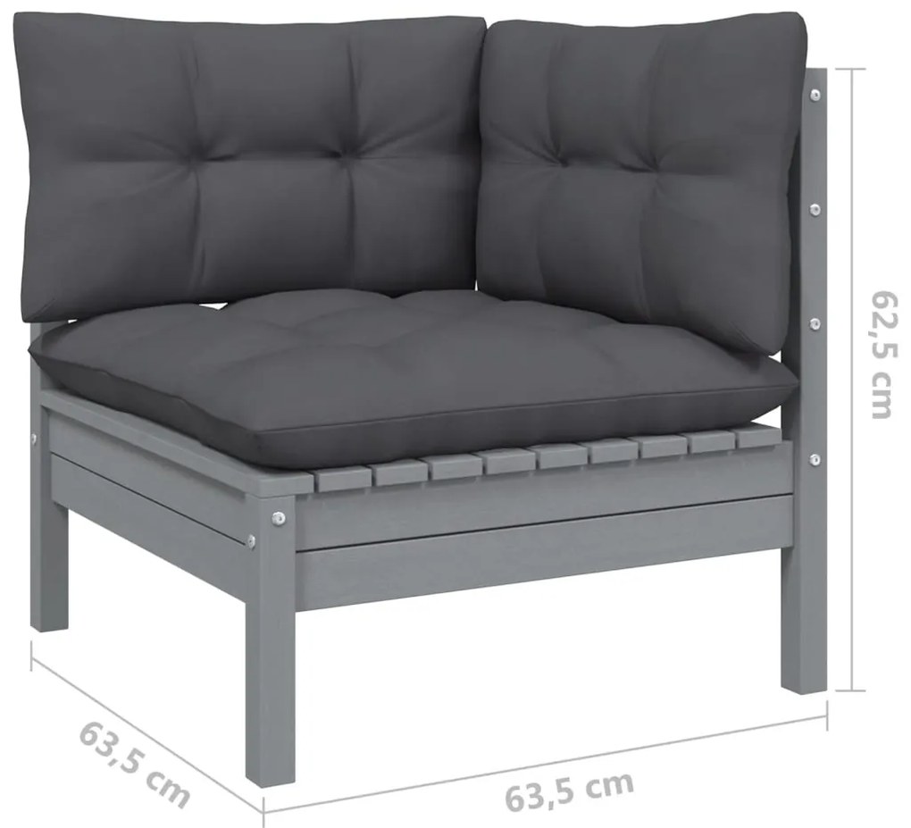 9 pcs conj. lounge de jardim com almofadões antracite pinho