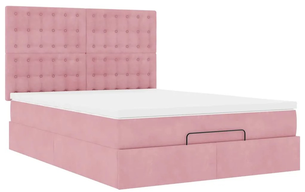 Estrutura de cama otomana com colchões 140x200 cm veludo rosa