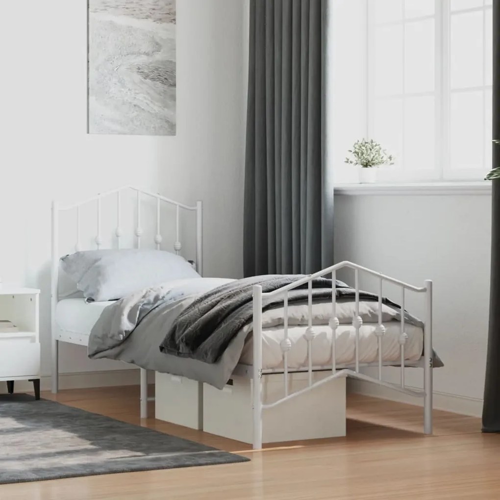 Estrutura de cama com cabeceira e pés 75x190 cm metal branco