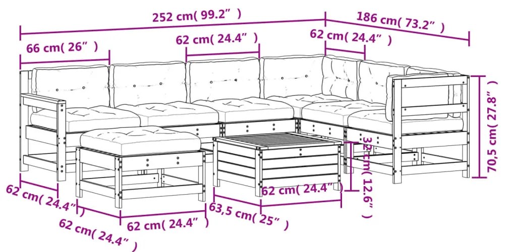 8 pcs conjunto lounge de jardim c/ almofadões pinho impregnado