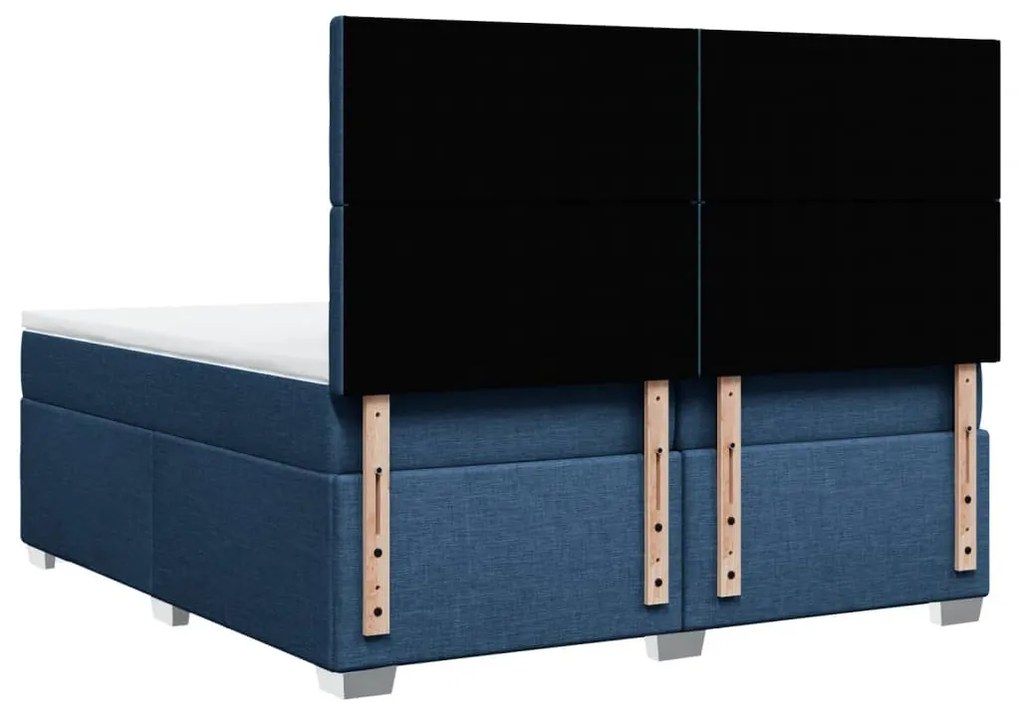 Cama com molas/colchão 200x200 cm tecido azul