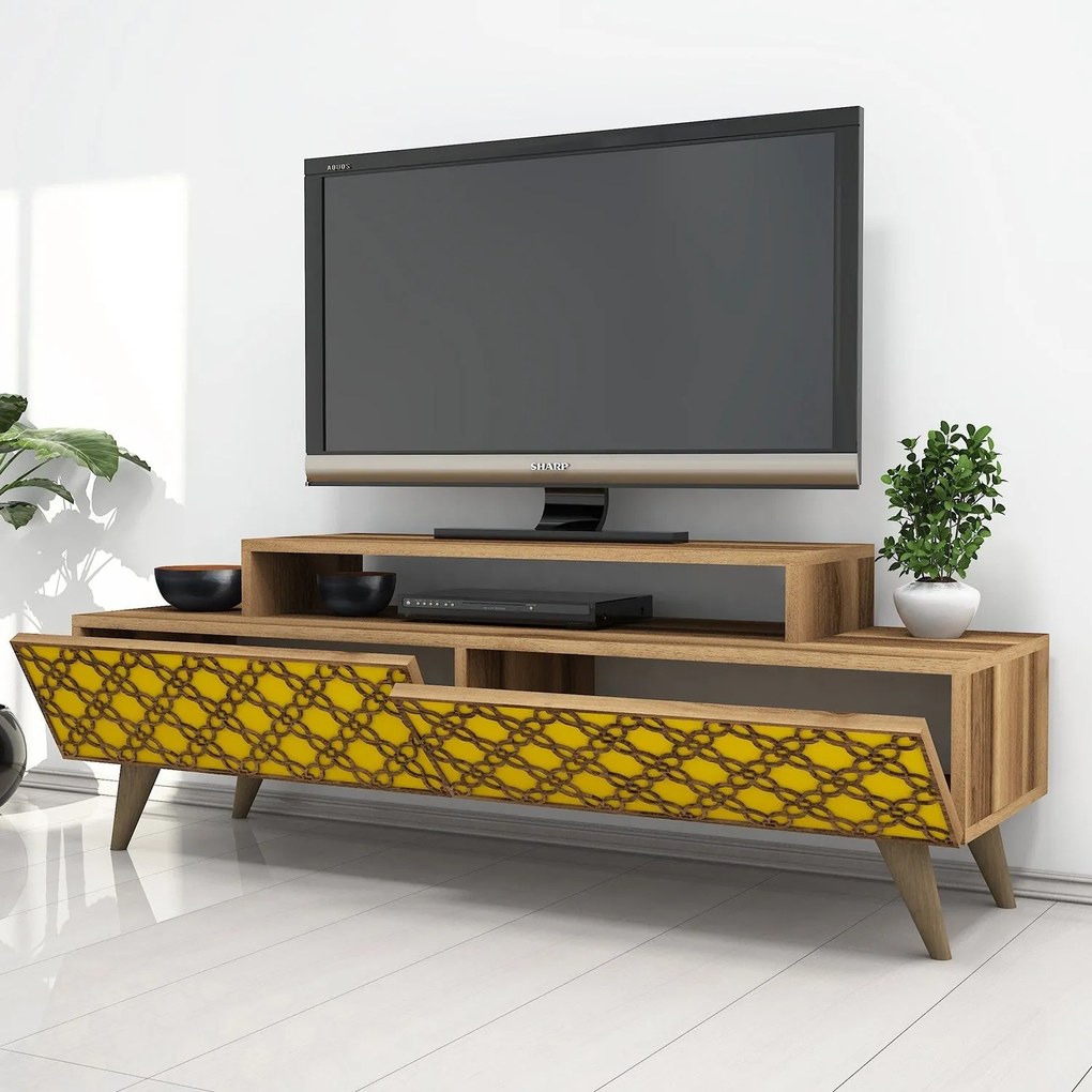 Móvel TV City – Nogueira e Amarelo – 140x48,8x41,8 cm