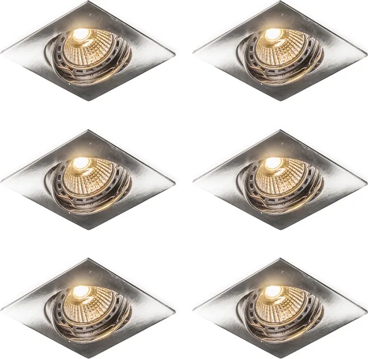 Conjunto de 6 focos embutidos inclináveis aço quadrado - Edu