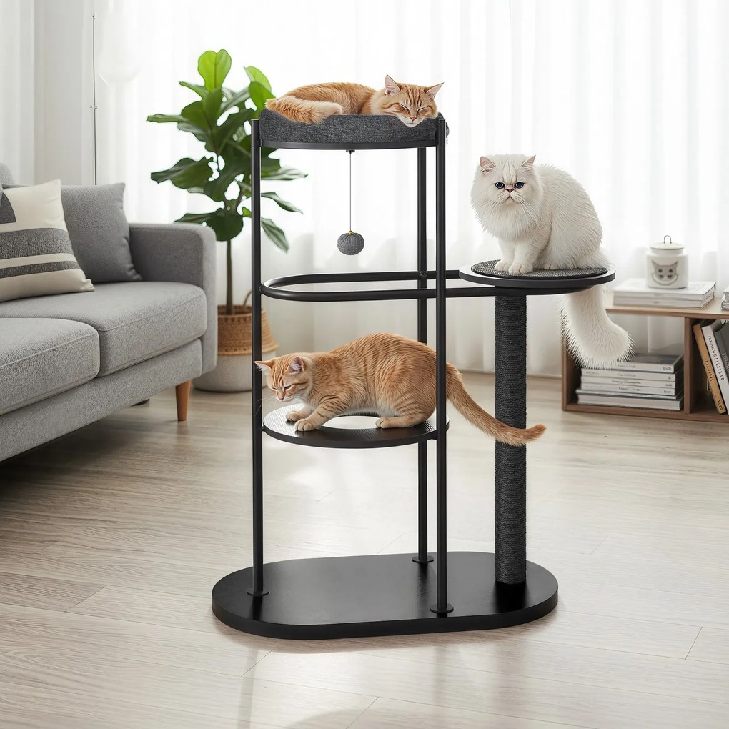 Arranhador para gatos moderno 80 x 43 x 107 cm vários níveis preto