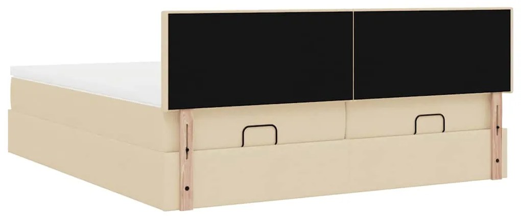 Estrutura de cama otomana com colchões tecido creme 200x200cm