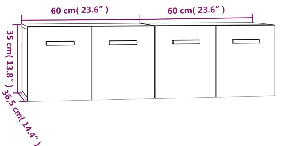 Armário parede 2pcs 60x36,5x35cm madeira processa. cinza sonoma