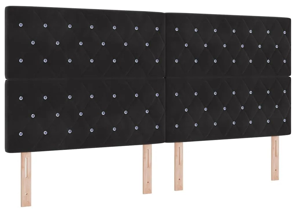 Cama Box Spring da com Colchão e Banco Preto 200x200 cm Veludo