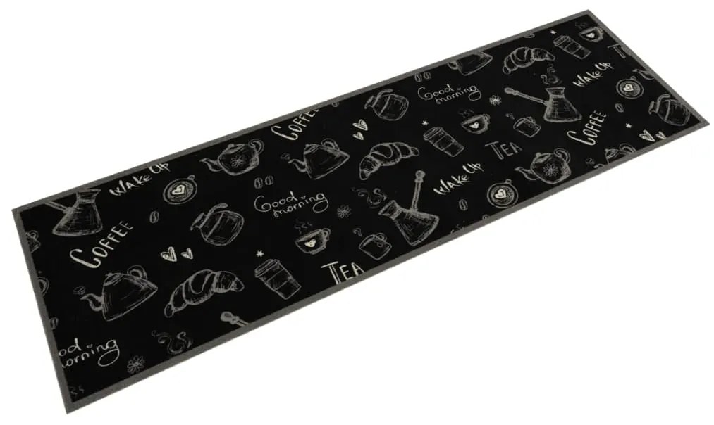 vidaXL Tapete de cozinha lavável 45x150 cm veludo padrão morning preto