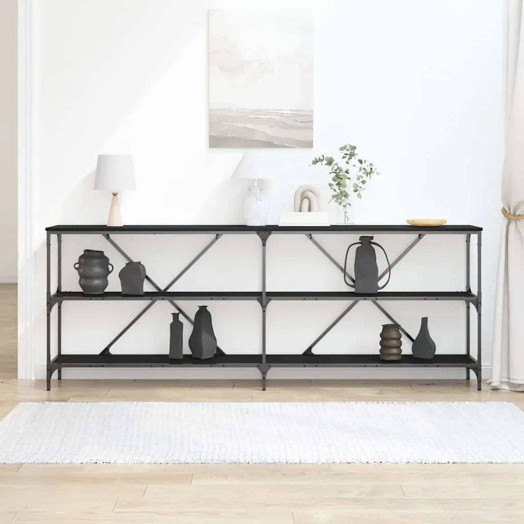Mesa de Consola vidaXL Preto Carvalho 200x30x75 cm Madeira Revestida e
