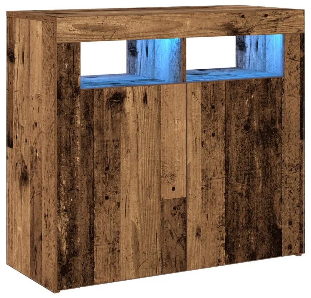 Aparador c/ luzes LED 80x35x75 cm deriv. madeira madeira velha