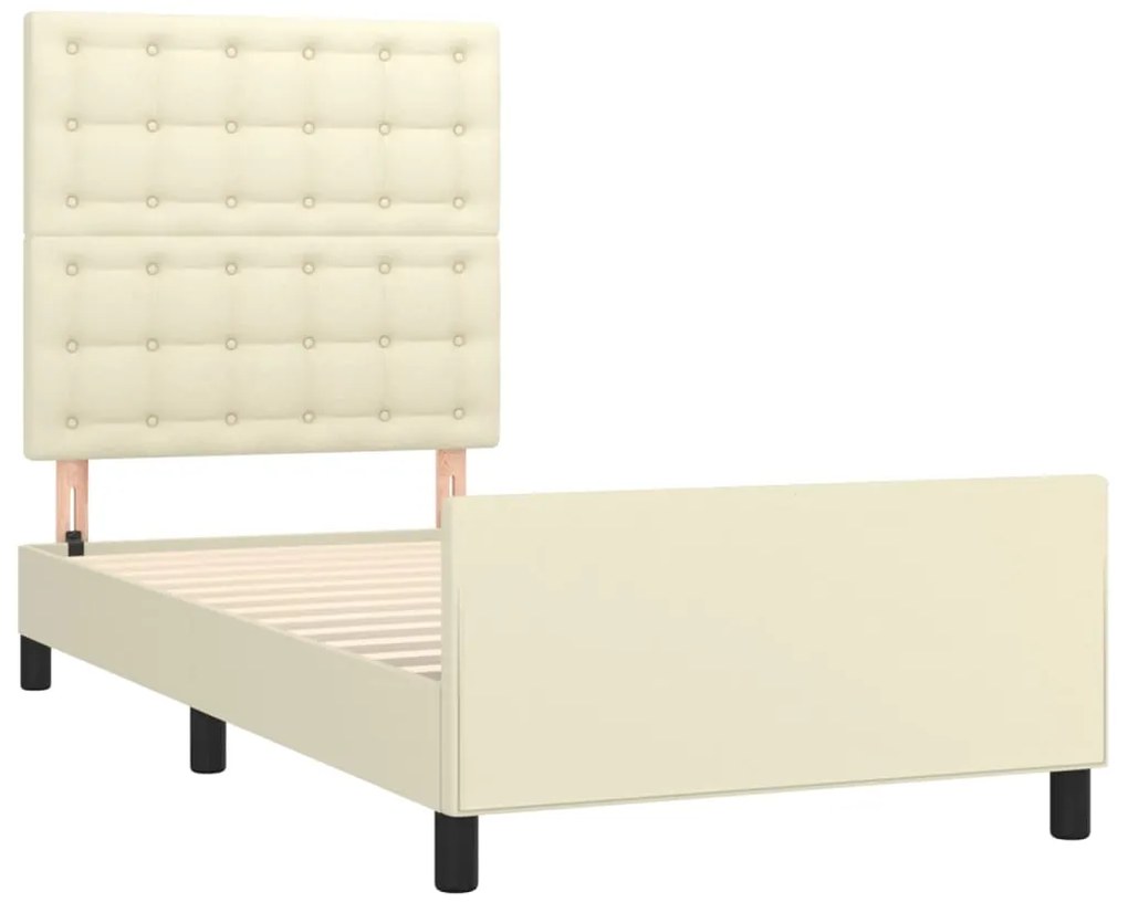 Estrutura de cama c/ cabeceira couro artificial 90x190 cm creme