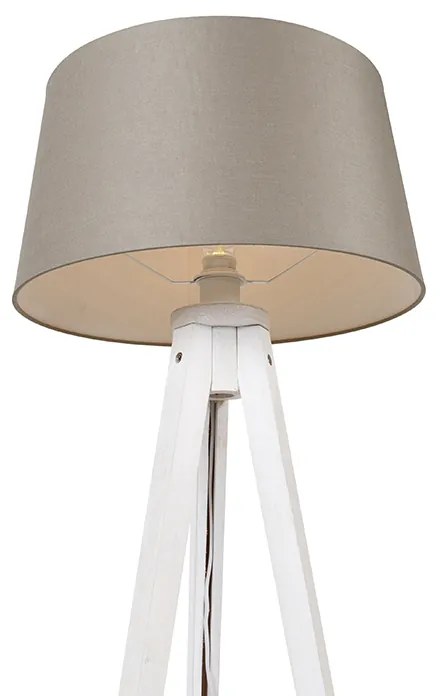 Tripé moderno branco com abajur de linho bege 45 cm - Tripod Classic Clássico / Antigo