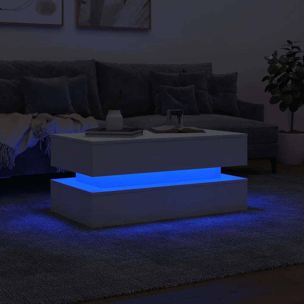 Mesa de centro com luzes LED 90x50x40 cm branco