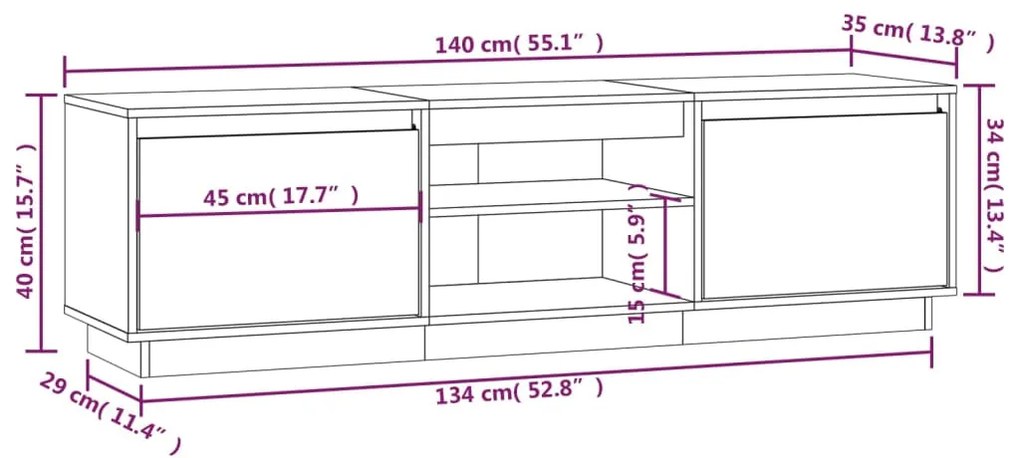 Móvel de TV Sky de 140 cm em Madeira de Pinho - Castanho Mel - Design