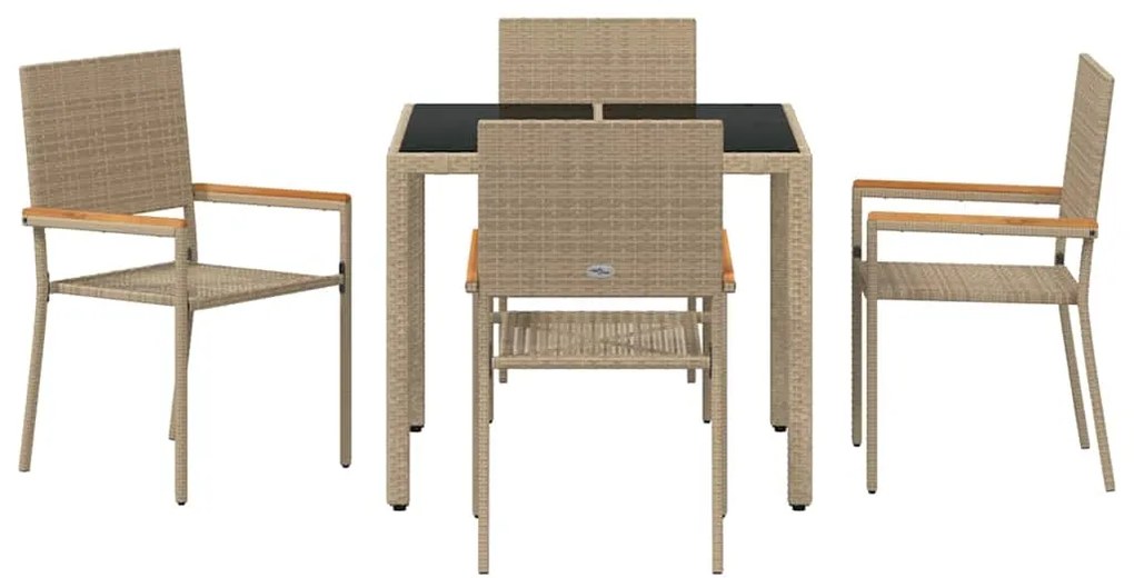 Conjunto de Jantar de Jardim vidaXL com 5 Peças Bege Rattan