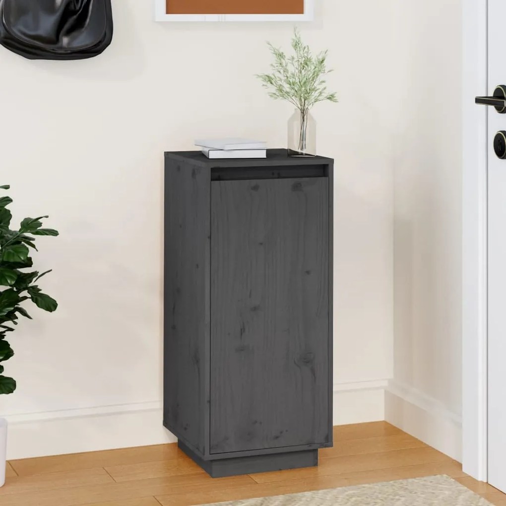 813537 vidaXL Sapateira 35x35x80 cm madeira de pinho maciça cinza