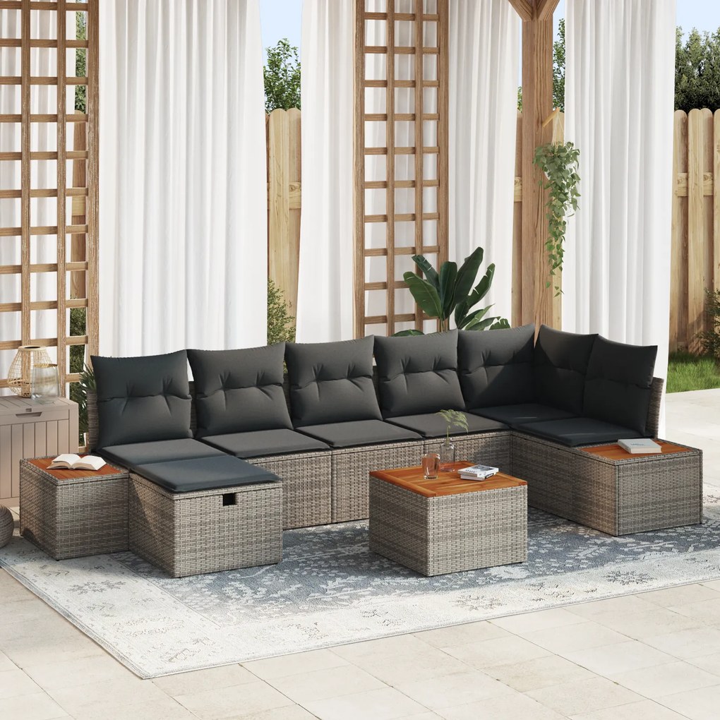 Conjunto de Sofá de Jardim de 8 Peças com Almofadas Cinza Rattan Sinté